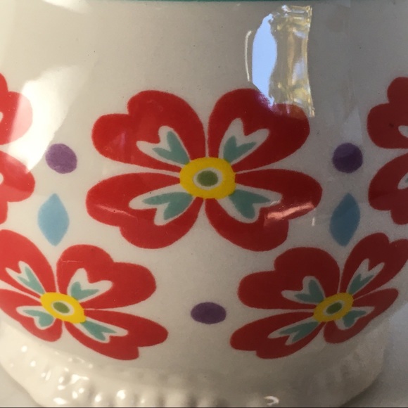 Pioneer Woman Sugar Bowl With Lid Red Flowers Farmhouse Vintage Style Ceramic - Picture 3 of 11